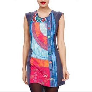 Desigual Patchwork Sheath Cap Sleeve Mini Sheath Dress Medium Christian Lacroix